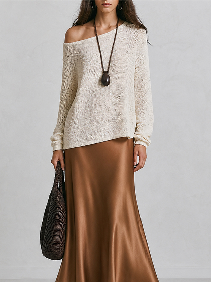 Winifred | Slouchy One-Shoulder Long Sleeve Knit Pullover