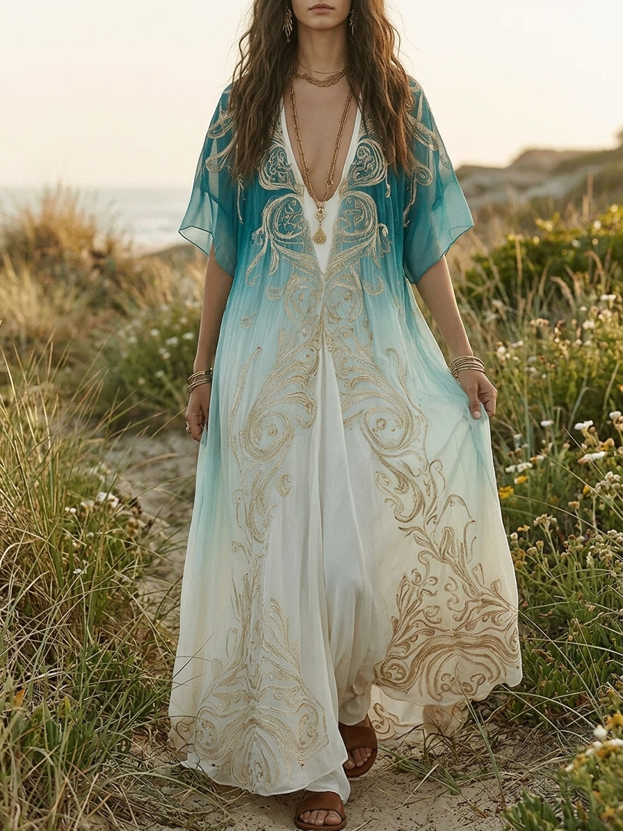 Piper | Aqua Ombre Kaftan Maxi Dress