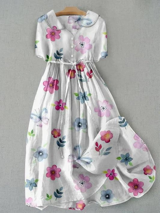 Lyric | Trendy Lace-Up Waist Floral Print Dress