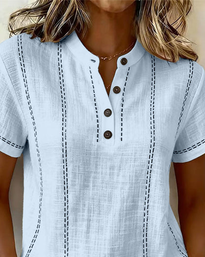 Linda | Casual Button V-Neck Tee