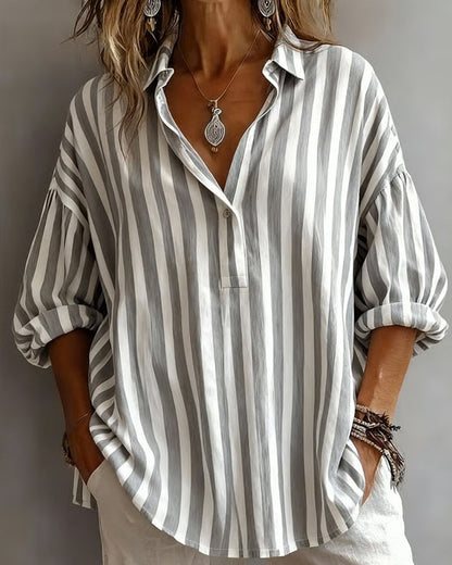 Deborah | Wide Striped Blouse with Collar