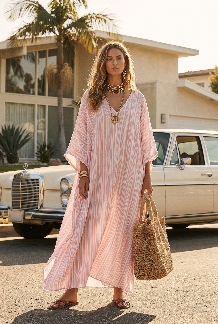 Cleo | Pink Striped Kaftan Dress