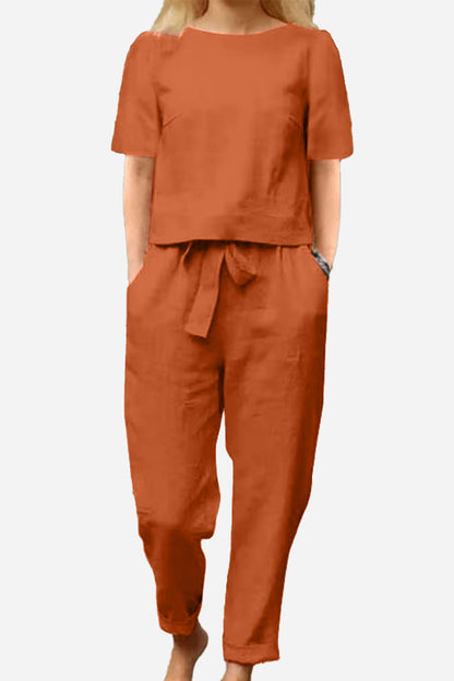Cotton-Linen Blend Monochrome Two-Piece Set