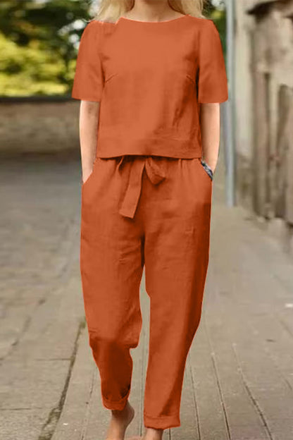 Cotton-Linen Blend Monochrome Two-Piece Set