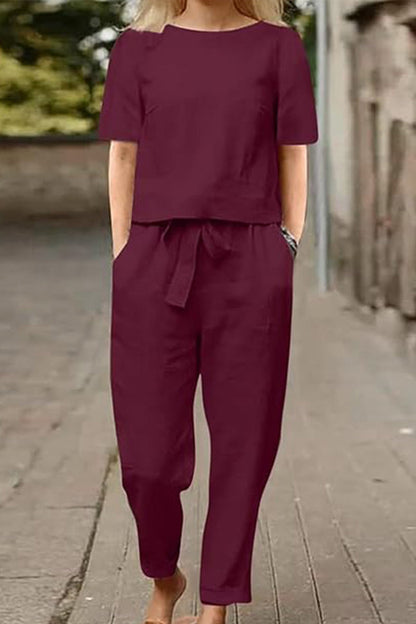 Cotton-Linen Blend Monochrome Two-Piece Set