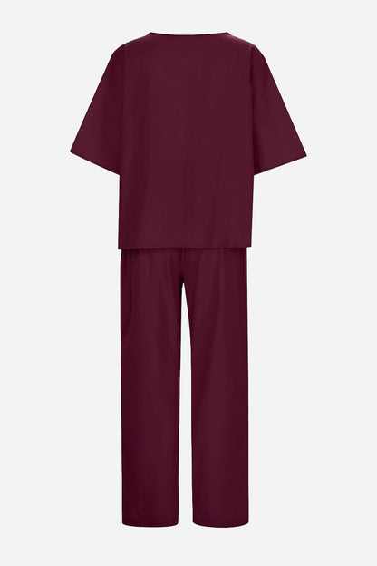 Cotton-Linen Blend Monochrome Two-Piece Set