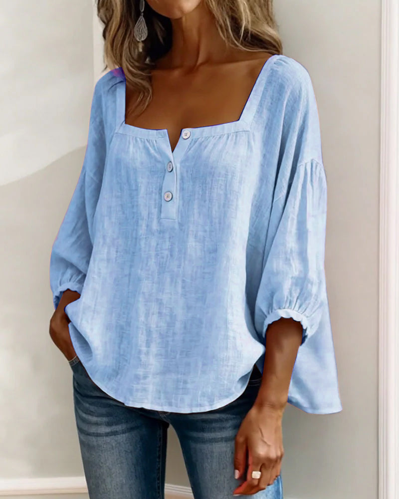 Diane | Square Neck Lantern Sleeve Shirt