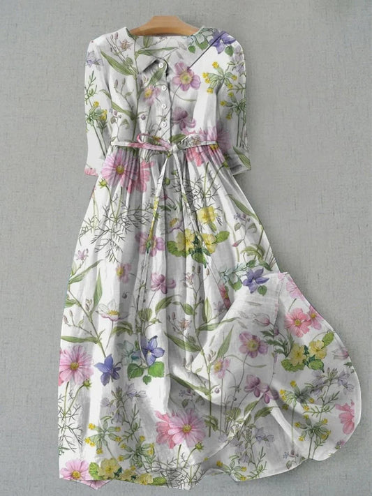 Dahlia | Summer A-Line Lace-Up Waisted Floral Dress