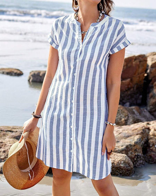 Julissa | Elegant Striped Button Midi Dress