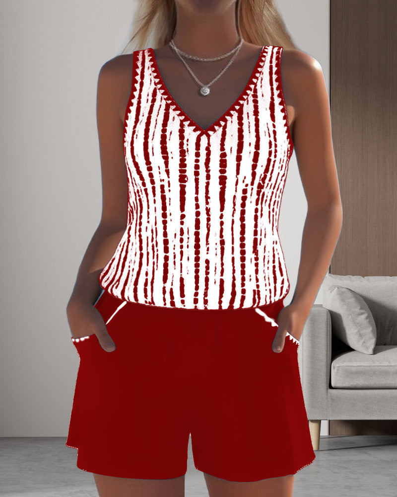Mia | Casual Two Piece Printed V-Neck Swimsuit with Pockets