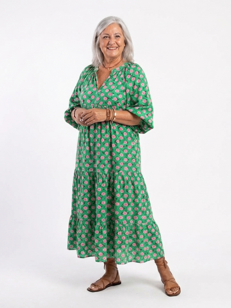Fiora | Floral Print V-Neck Tiered Midi Dress