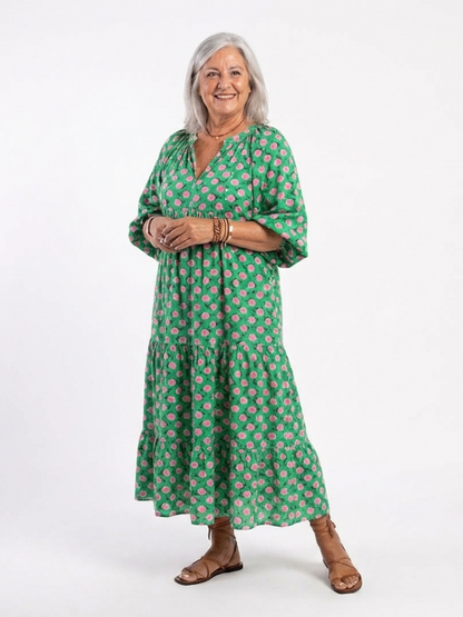 Fiora | Floral Print V-Neck Tiered Midi Dress