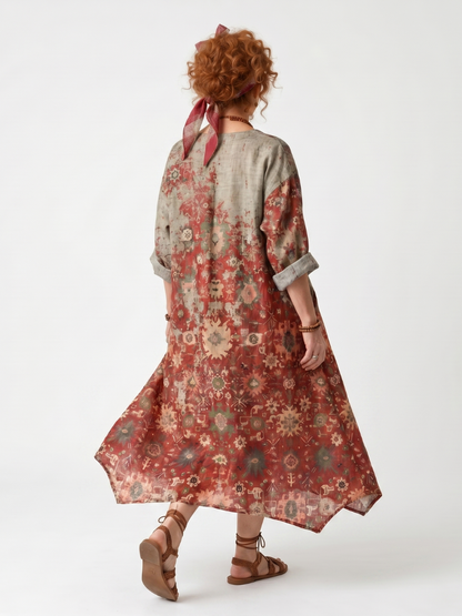 Marigolde | Mixed Pattern Relaxed Pocket Midi Dress