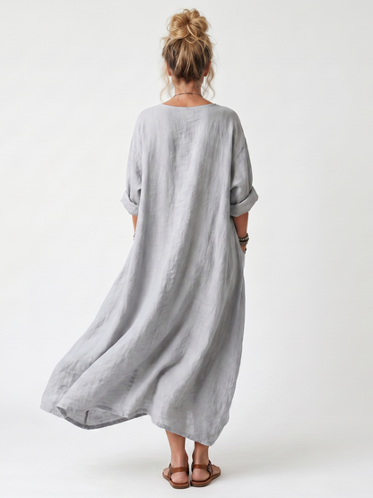 Raina | Contrast Panel Embroidered Oversized Pocket Midi Dress