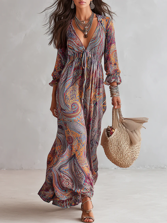 Birdie | Paisley Print Tie-Waist Dress