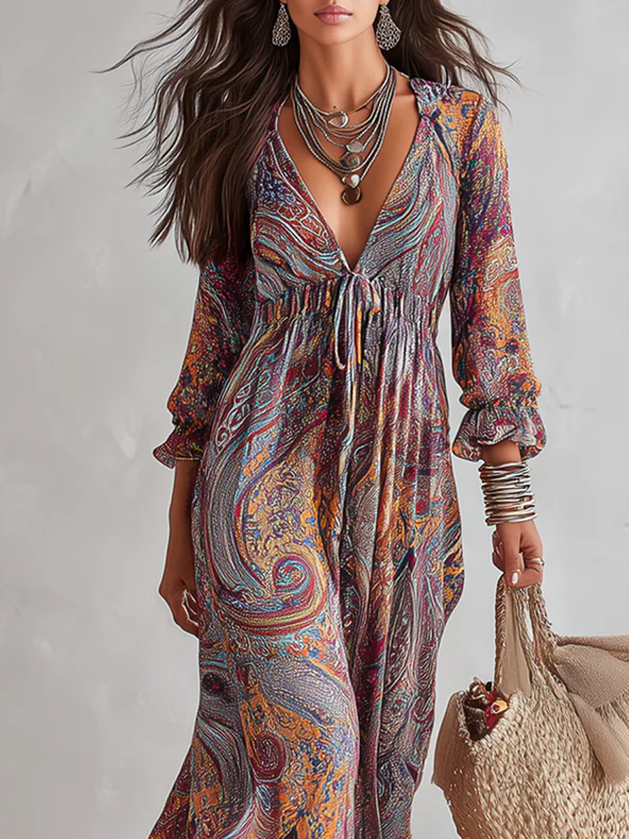 Birdie | Paisley Print Tie-Waist Dress
