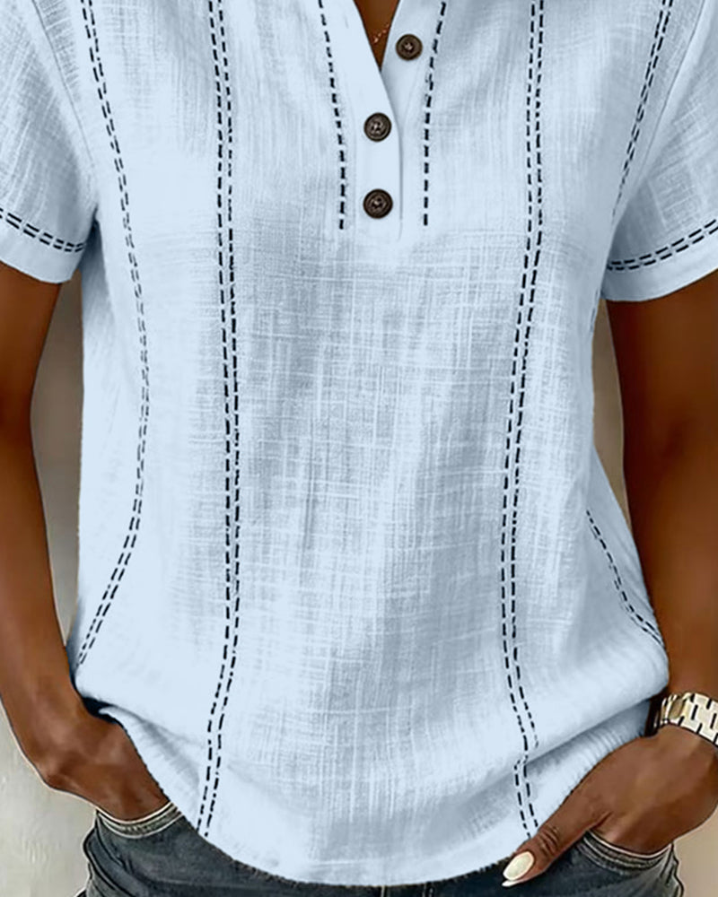 Linda | Casual Button V-Neck Tee