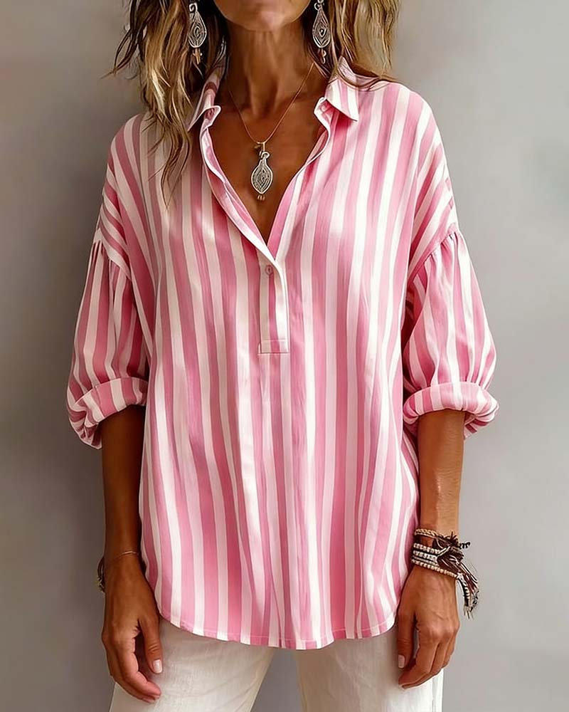 Deborah | Wide Striped Blouse with Collar