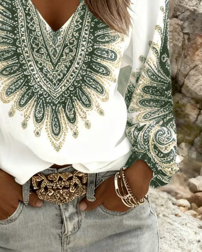 Karen | V-Neck Retro Print Top