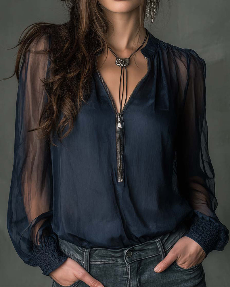 Helen | Half-Zip Knit Blouse