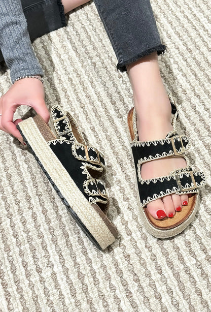 Junie | Black Wedge Sandal