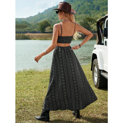 Clarinda | Casual Deep V-Neck Shirred Sleeveless Maxi Dress
