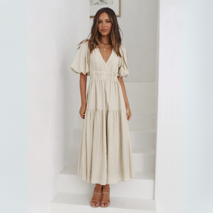 Namu | Classy V-Neck Long Sleeve A-Line Maxi Dress