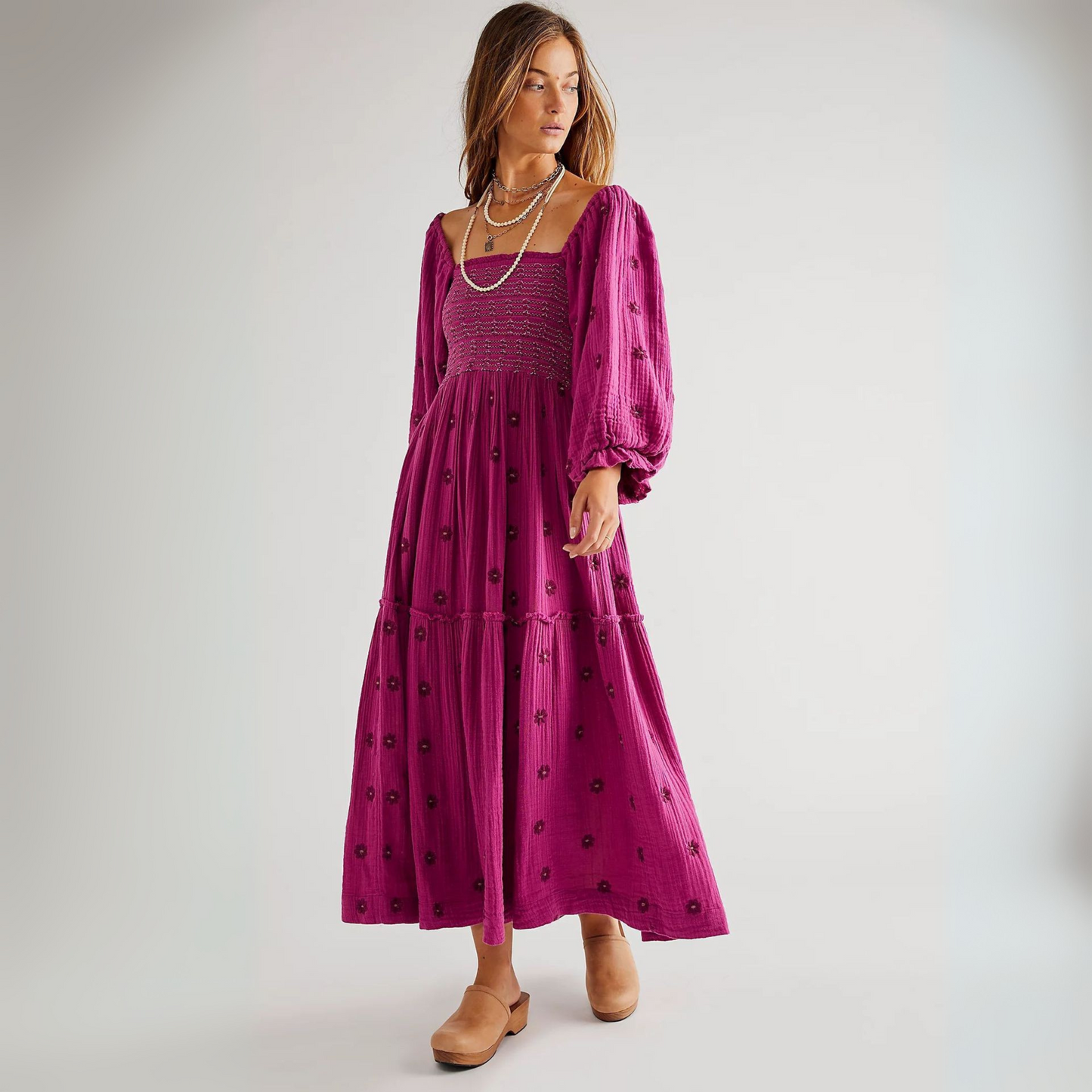 Hannah | Comfy Floral Lantern Sleeve Square Neck Maxi Dress