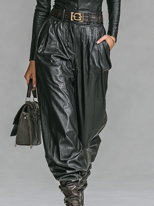 Elsie | Leather Shirt Set