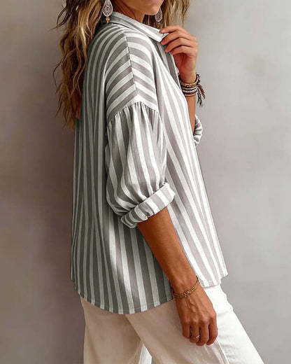 Deborah | Wide Striped Blouse with Collar