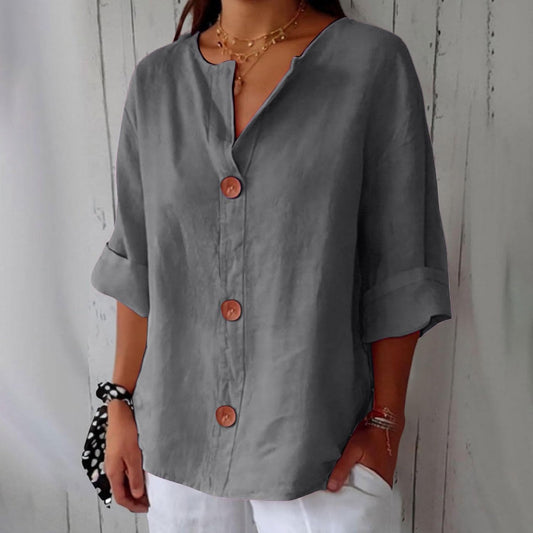 Winslet | V-Neck Linen Blend Shirt
