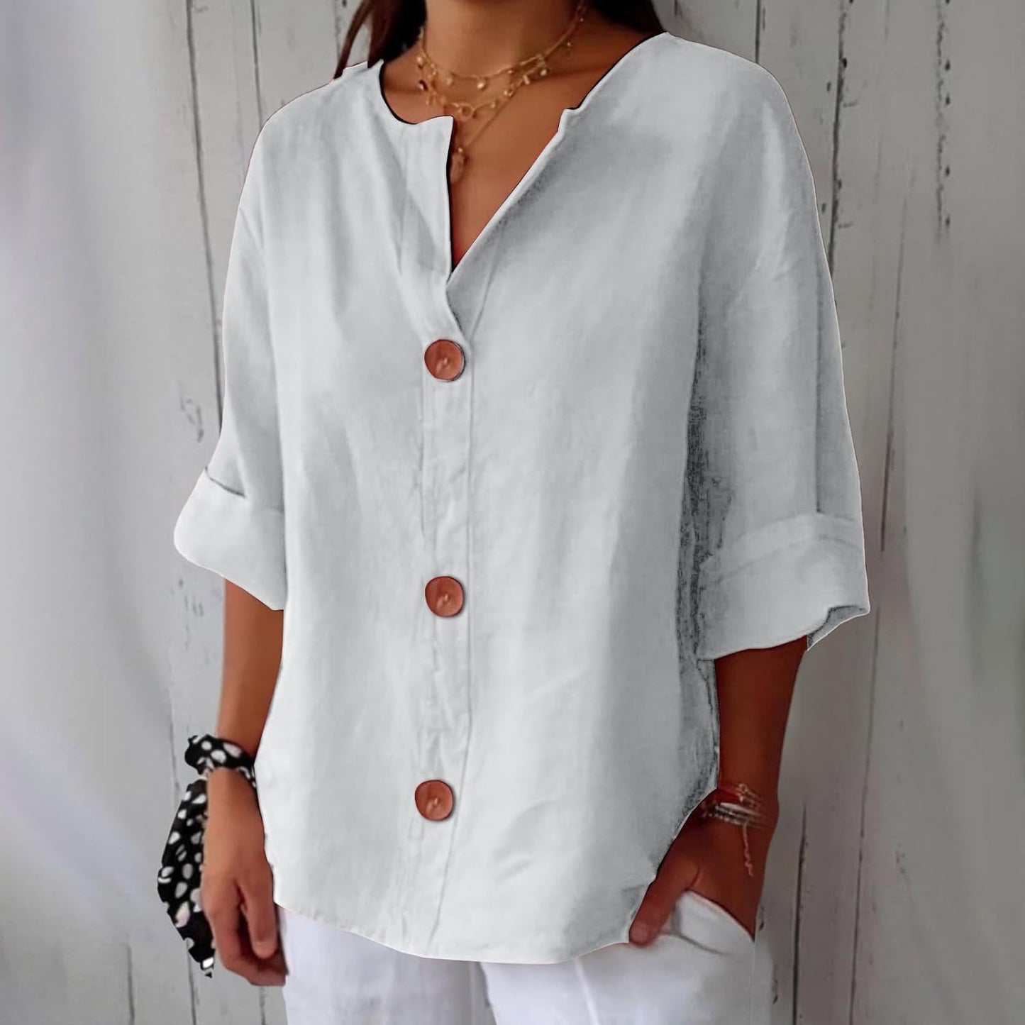 Maeve | V-Neck Linen Blend Shirt