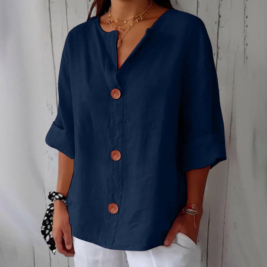 Delphine | V-Neck Linen Blend Shirt