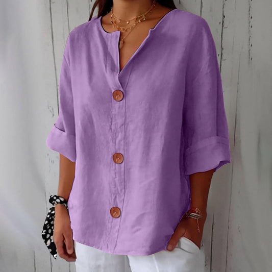 Yolanda | V-Neck Linen Blend Shirt