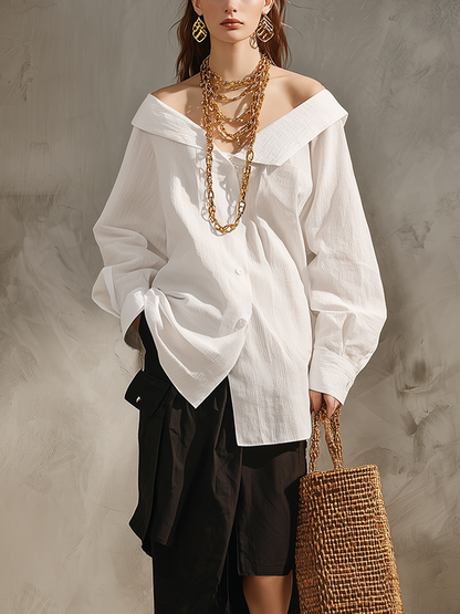 Vera | White Shirt Black Midi Skirt