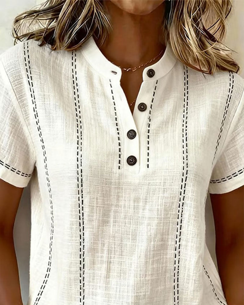 Linda | Casual Button V-Neck Tee
