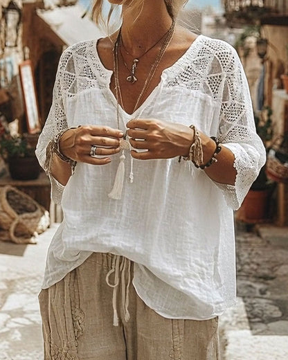 Cynthia | V-Neck Blouse with Lace Detail