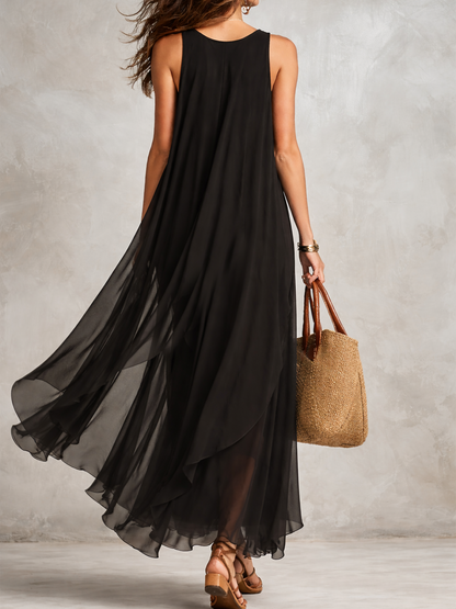 Juniper | Black Layered Chiffon Maxi Dress