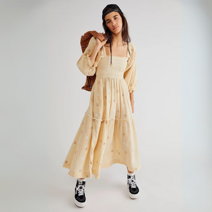 Hannah | Comfy Floral Lantern Sleeve Square Neck Maxi Dress