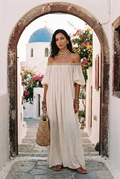 Inez | Pleated Off-Shoulder Maxi Dress
