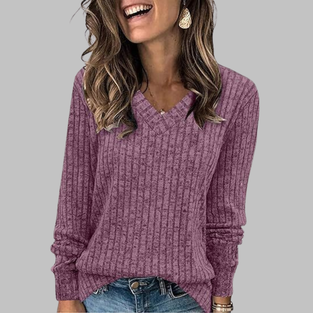Amaranth | V-Neck Long Sleeve Top