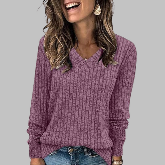 Amaranth | V-Neck Long Sleeve Top