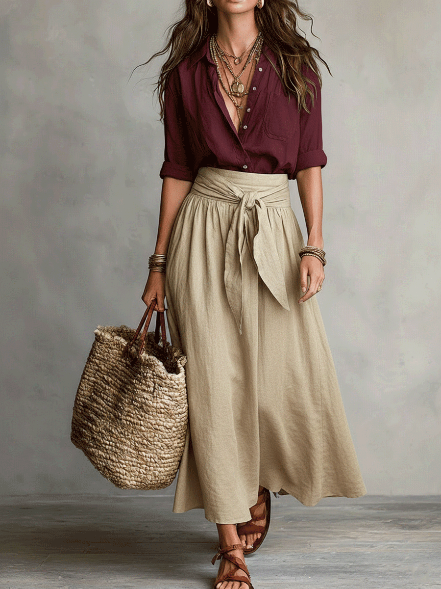 Leah | Satin Midi Skirt & Blouse Set