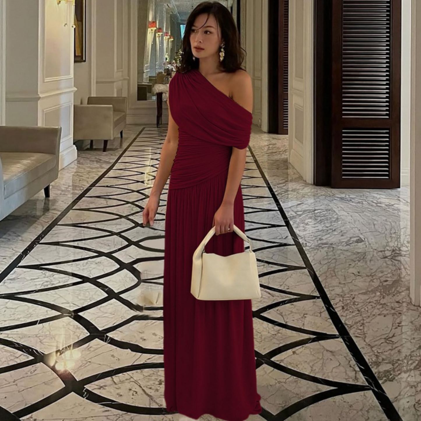 Talia | Elegant One Shoulder Evening Maxi Dress