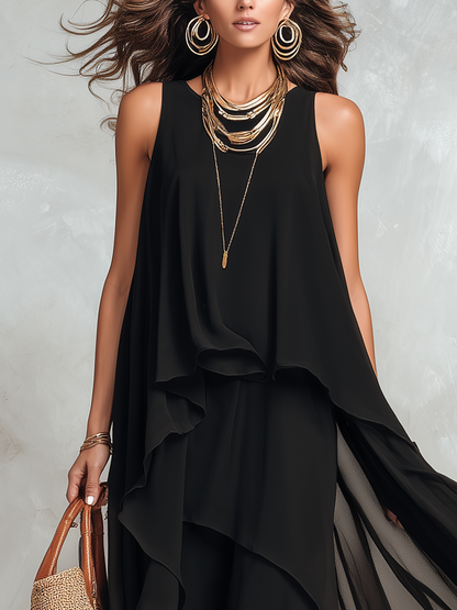 Juniper | Black Layered Chiffon Maxi Dress