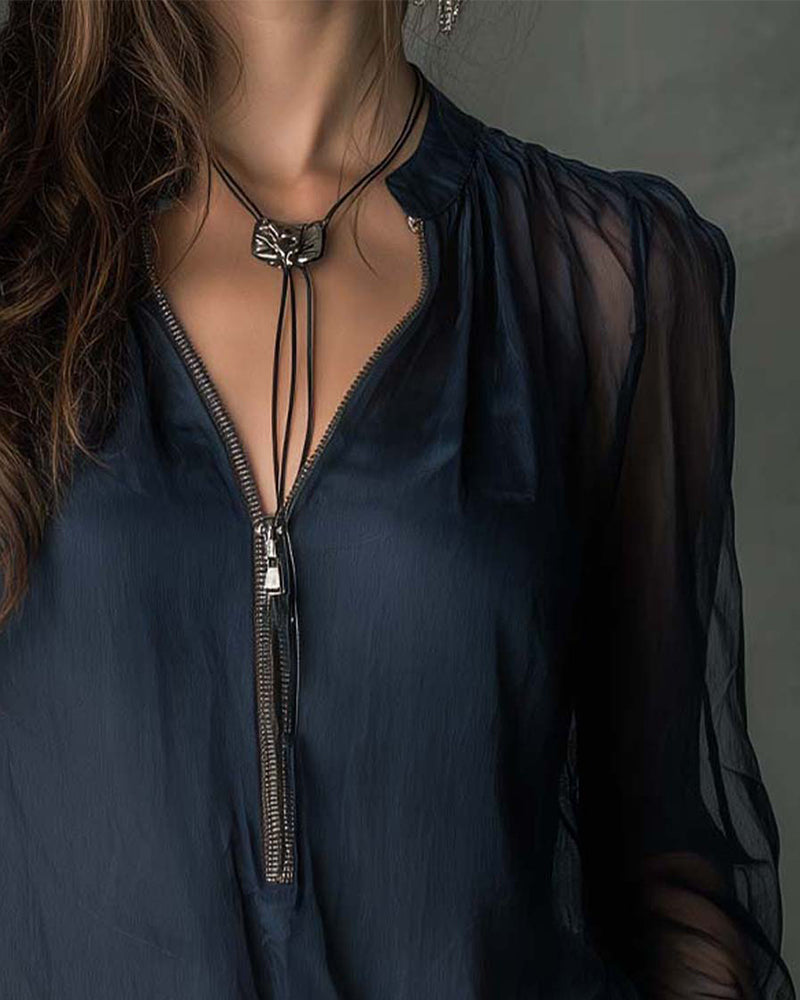 Helen | Half-Zip Knit Blouse