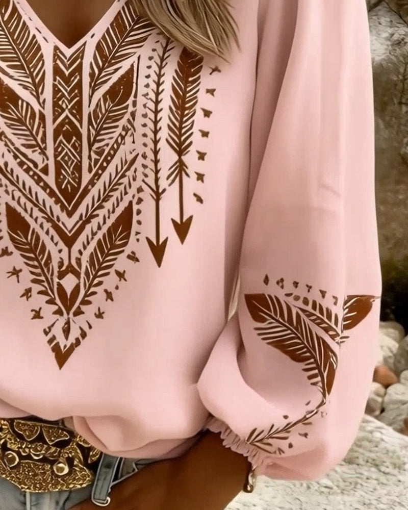 Sandra | Puffed Sleeve Blouse with Wide V-Neck