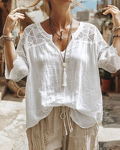 Cynthia | V-Neck Blouse with Lace Detail