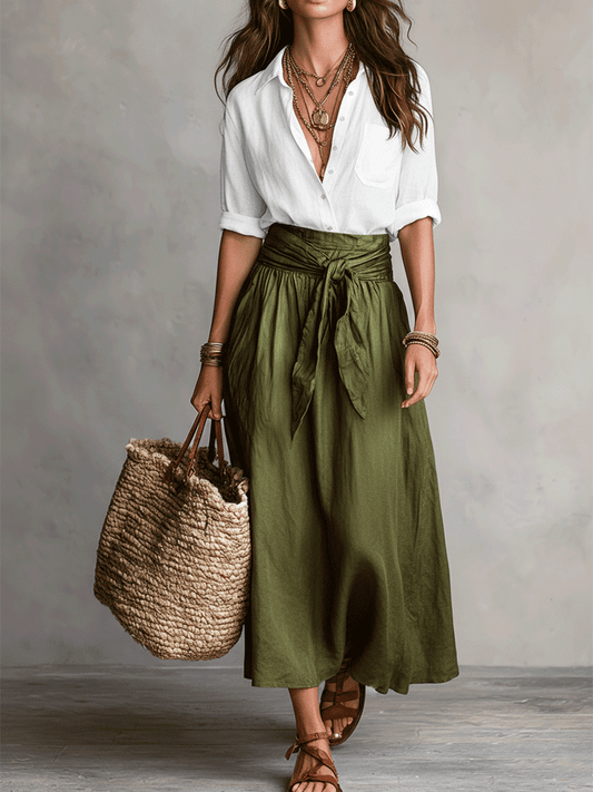 Imogen | Satin Midi Skirt & Blouse Set