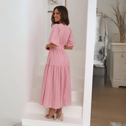 Namu | Classy V-Neck Long Sleeve A-Line Maxi Dress